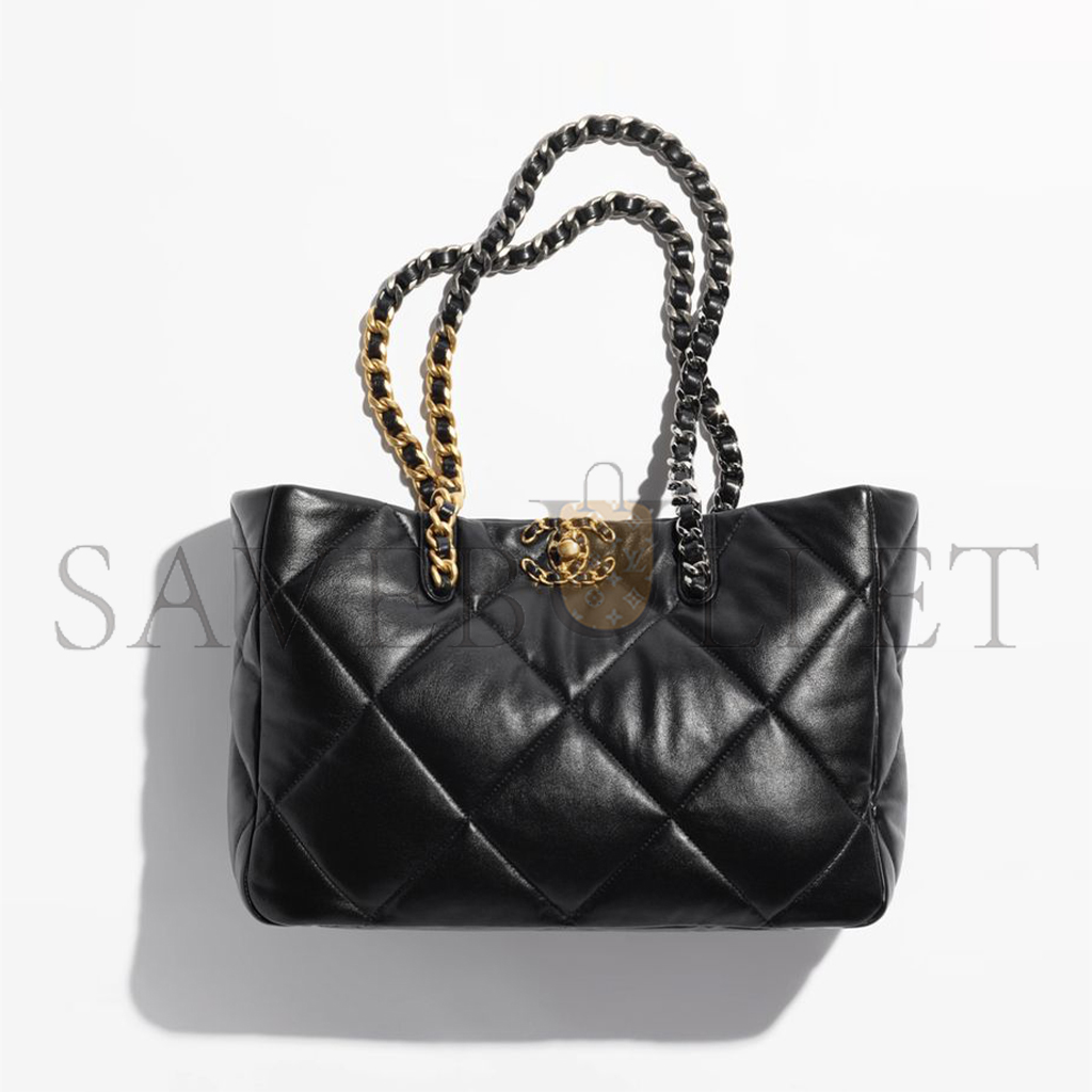 CHANEL MASTER LAMBSKIN QUILTED 19 BAG SHOPPING BAG BLACK AS3660 (41*24*10.5cm)